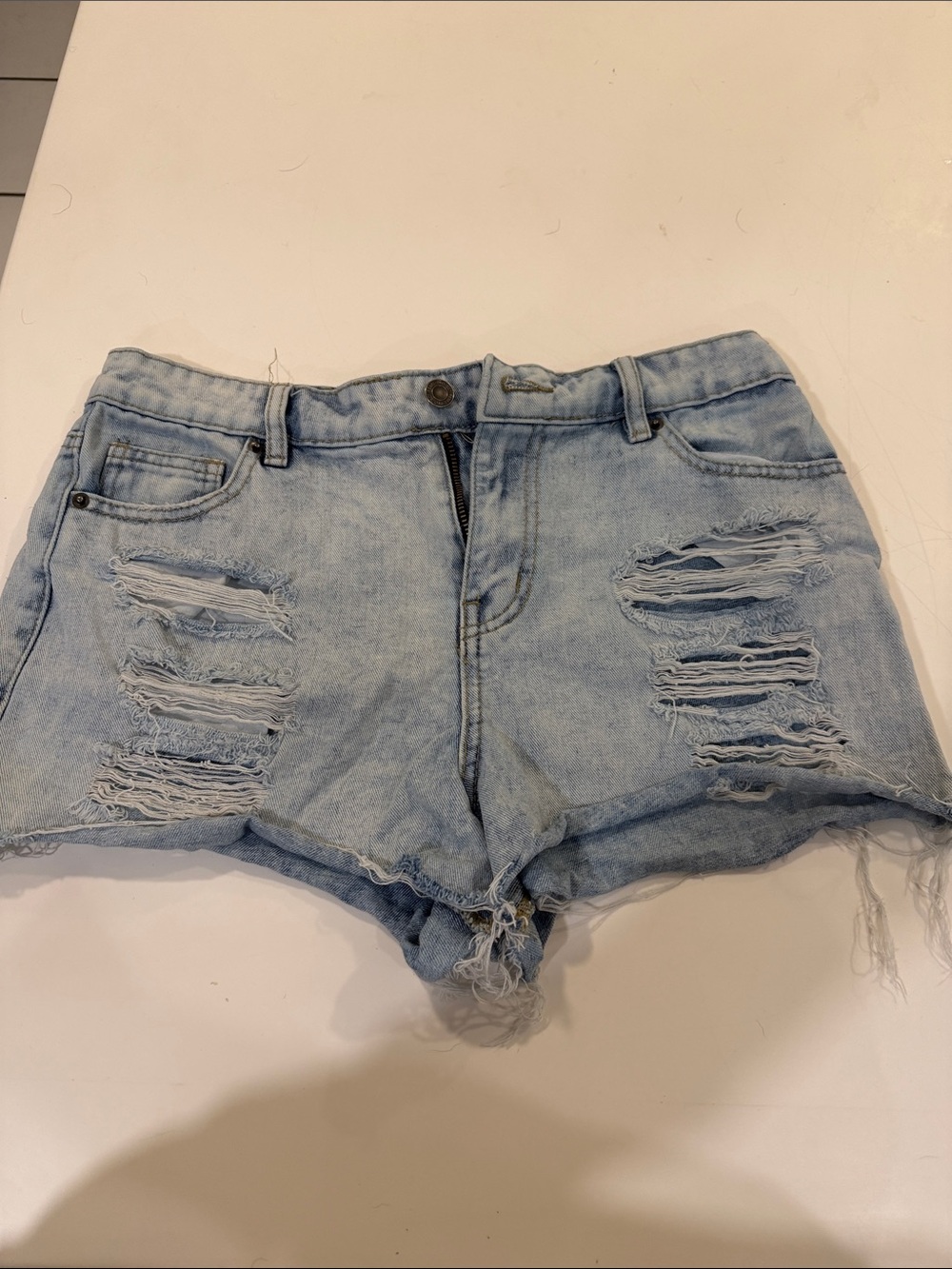 Distressed Light Blue Denim Jean Shorts for Women